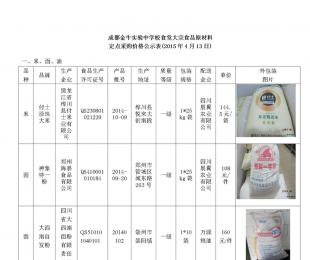 成都市金牛实验中学校食堂大宗食品原材料定点采购价格公示表(2015年4月13日)
